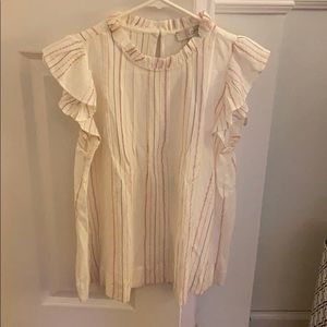 Loft Cream striped flutter sleeve top
